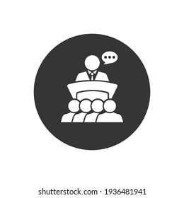 Class group of individuals drawn, lecturer white icon. Vector