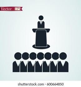 Class group of individuals drawn, lecturer icon