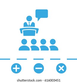 Class group of individuals drawn, lecturer icon