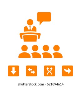 Class group of individuals drawn, lecturer icon