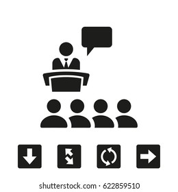 Class group of individuals drawn, lecturer icon