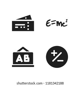 class icon. 4 class vector icons set. plane tickets, chalkboard and theory of relativity icons for web and design about class theme
