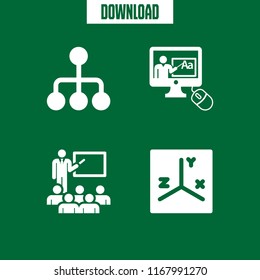 class icon. 4 class vector set. classroom, online class, hierarchical structure and equation icons for web and design about class theme