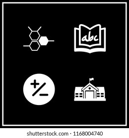 class icon. 4 class vector set. molecular bond, alphabet book, maths and old school icons for web and design about class theme