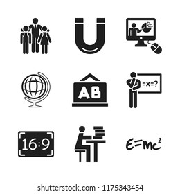 class icon. 9 class vector icons set. chalkboard, teacher and magnet icons for web and design about class theme
