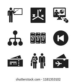 class icon. 9 class vector icons set. casino, teachers and plane ticket icons for web and design about class theme