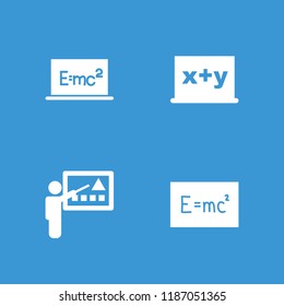 Class icon. collection of 4 class filled icons such as blackboard x plus y, board with formulas. editable class icons for web and mobile.