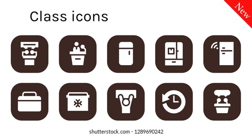  class icon set. 10 filled class icons. Simple modern icons about  - Presentation, Fridge, Demonstration, History