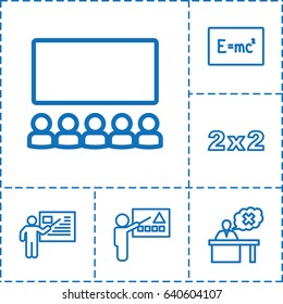 Class icon. set of 6 class outline icons such as teacher, blackboard, board with formulas