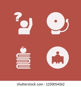 class icon. class vector icons set school bell, teacher, ask pupil and books and apple