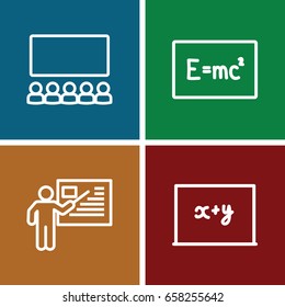 Class icons set. set of 4 class outline icons such as teacher, blackboard x+y, board with formulas