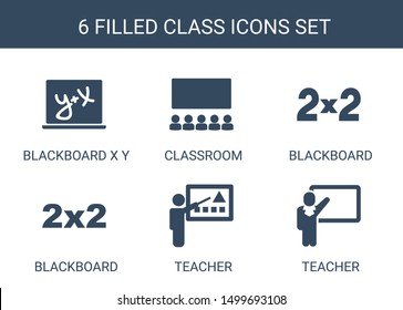 class icons. Trendy 6 class icons. Contain icons such as blackboard x y, classroom, blackboard, teacher. class icon for web and mobile.