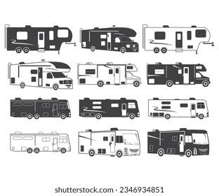 Class A Motorhome EPS, Camper van EPS, RV Camper silhouette,