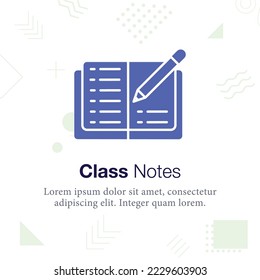 Class Notes book with pen Vector illustration icon, Related to school and education
