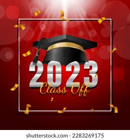 class off 2023 background with graduation toga hat illustration