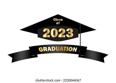 Class off 2023. Education concept. Graduation cap 2023. Vector illustration. stock image. 