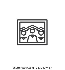 Class Photo line icon. linear style sign for mobile concept and web design. Framed photo of students outline vector icon. Group graduation portrait symbol, logo illustration. Vector graphics