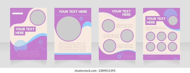 Diseño del folleto en blanco ondulado púrpura de clase. Información del servicio. Plantilla de afiches vertical con espacio de copia vacío para texto. Recopilación de informes corporativos prefabricados. Páginas editables de papel