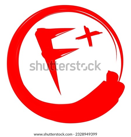 Class results. Hand drawn vector sets values with minus and plus in a circle frame. Red notes: A B C D F plus, minus 