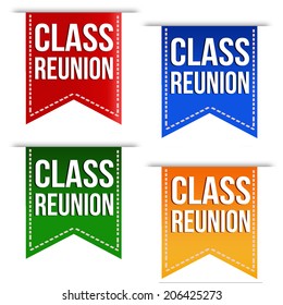 Class reunion ribbons set in different colours on white, vector illustration