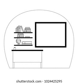 class room scene with bookcase