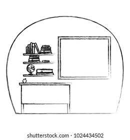class room scene with bookcase