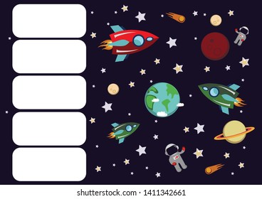 class schedule for children, children's learning, space world