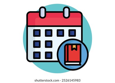 Class schedule colored outline icon. calendar with book. icon related to online course. education elements vector illustration