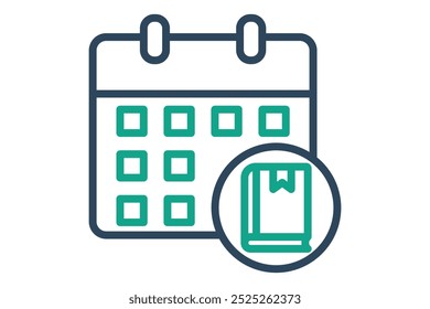 Ícone da programação de classe. estilo do ícone de linha. calendário com livro. ícone relacionado ao curso on-line. elementos de educação ilustração vetorial