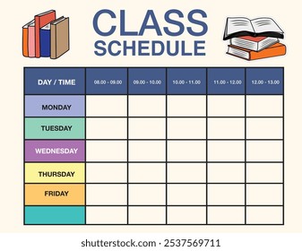 class schedule or timetable surrounded by colored pencils template vector illustration