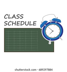 class schedule. vector illustration of planner with green board and the blue clock.