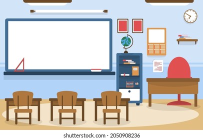 Class School Nobody Classroom Lesson Table Chair Education Illustration