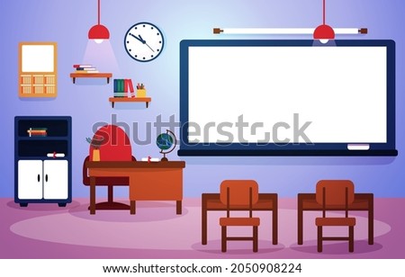 Class School Nobody Classroom Whiteboard Table Chair Education Illustration