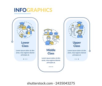 Class structure blue rectangle infographic template. Social stratification. Data visualization with 3 steps. Editable timeline chart. Workflow layout with line icons. Lato-Bold, Regular fonts used