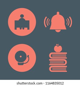 class vector icons set. with teacher, books and apple and school bell in set