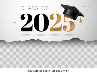 Class of the year 2025 with graduation cap. Education academic cap. Template for graduation design, high school or college congratulation graduate, yearbook. Congratulations graduates banner concept