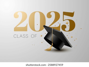 Class of the year 2025 with graduation cap. Education academic cap. Template for graduation design, high school or college congratulation graduate, yearbook. Congratulations graduates banner concept