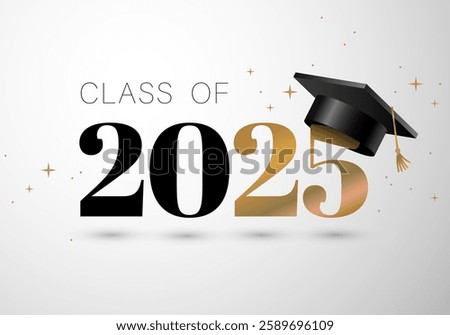 Class of the year 2025 with graduation cap. Education academic cap. Template for graduation design, high school or college congratulation graduate, yearbook. Congratulations graduates banner concept