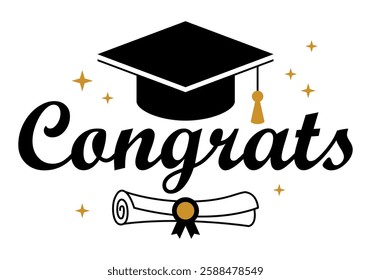 Class of the year with graduation cap. Education academic cap. Template for graduation design, high school or college congratulation graduate, yearbook. Congratulations graduates banner concept