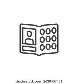 Class yearbook line icon. linear style sign for mobile concept and web design. Hardcover yearbook outline vector icon. School album symbol, logo illustration. Vector graphics