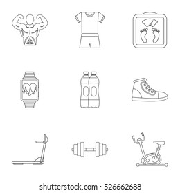 Classes in gym icons set. Outline illustration of 9 classes gym vector icons for web