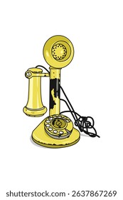 Classic 18th century yellow telephone. Old object telecommunication 