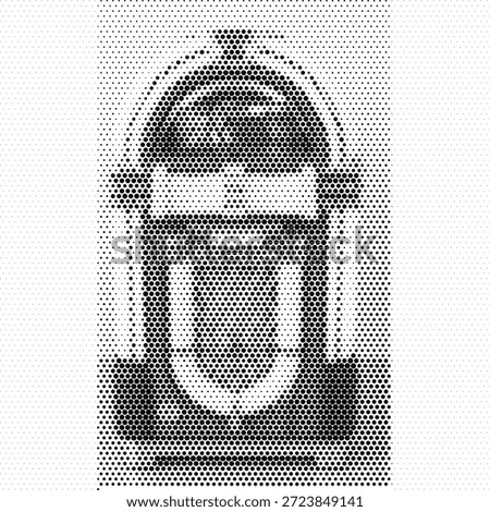 Classic 1950s style jukebox machine illustrated in a fun monochrome halftone pattern. This nostalgic illustration captures the spirit of rock and roll era with vibrant retro energy. Perfect for retro diner menus, party flyers, and vintage music festival merchandise. Ideal for entertainment and hospitality projects. High-quality vector for easy scaling for large formats.
