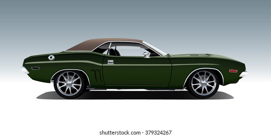 Classic 1970s muscle car. Vector EPS10 isolated, separated layers, quick repaint.