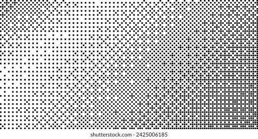 Classic 1-bit Pixel Art Dithering Background. Black and White Pixel Linear Gradient Pattern. Vector Illustration.