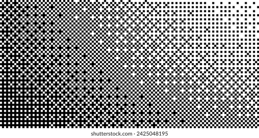 Classic 1-bit Pixel Art Dithering Background. Black and White Pixel Linear Gradient Pattern. Vector Illustration.
