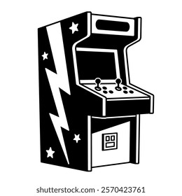 Classic 2 player arcade machine, black and white cartoon drawing. Vintage video game vector illustration.