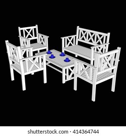 Classic 3d  furniture for cafes and homes. Table and chairs.  Vector illustration. 