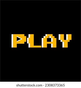 Classic 3d Play Screen with its symbol on the letter P from an imaginary videogame. 8-bit retro style isolated on black background.