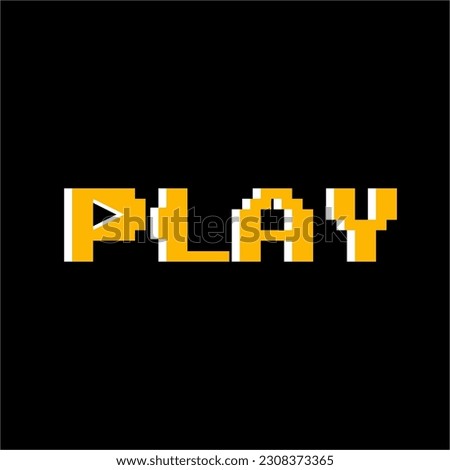 Classic 3d Play Screen with its symbol on the letter P from an imaginary videogame. 8-bit retro style isolated on black background.